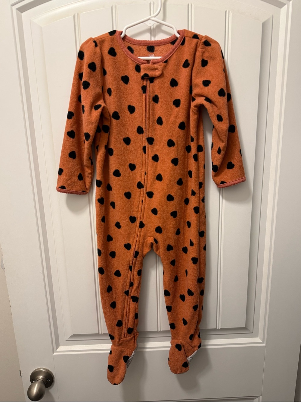 Just One You by Carter’s Burnt Orange Heart-Print Fleece Footed One-Piece